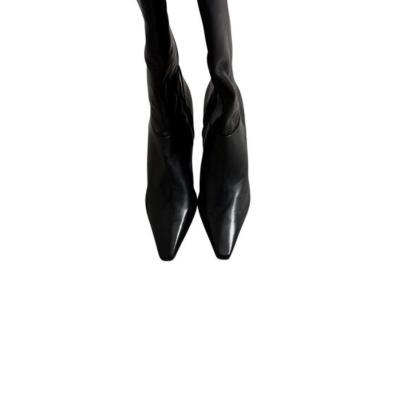 Schutz Tall Boots Size 8 Black Leather Pointed Toe Side Zip Leather Sole NEW - Picture 4 of 7